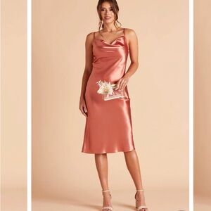 Birdy Grey Lisa Satin Shimmer Sheen Silky Midi Dress in Terracotta Size Large